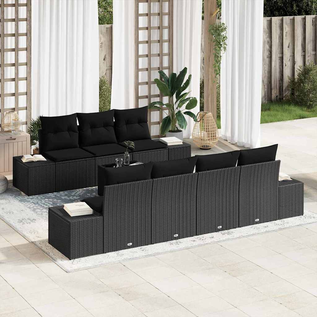vidaXL Conjunto de sofá de jardín 8 uds. Negro ratán sintético