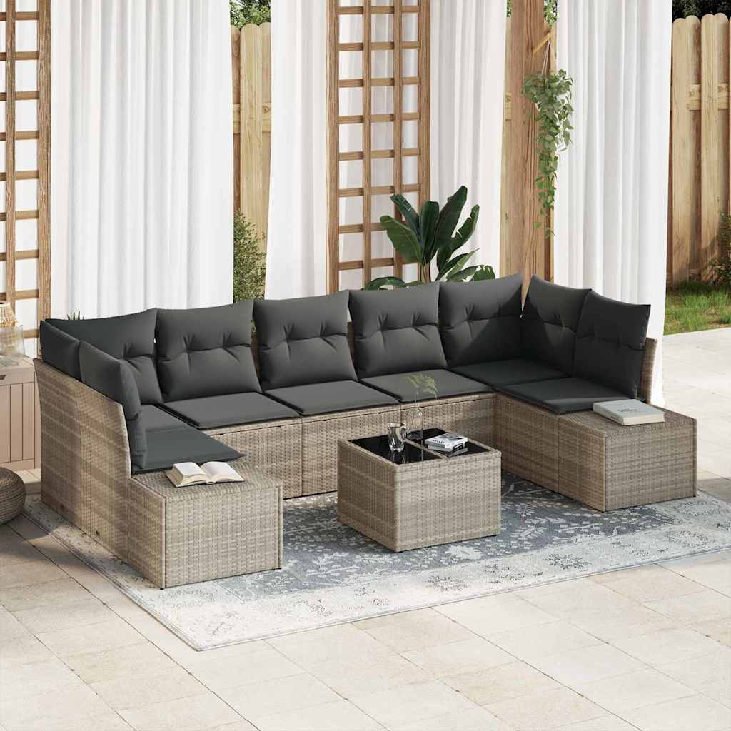 vidaXL Conjunto de sofá de jardín 8 uds. Gris Claro ratán sintético