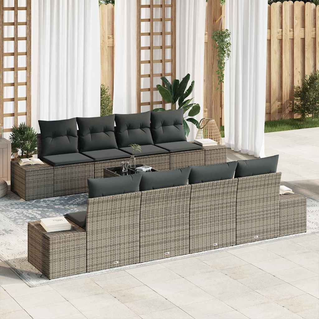 vidaXL Conjunto de sofá de jardín 7 uds. Gris ratán sintético