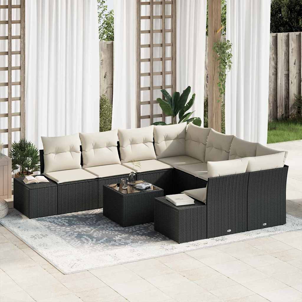 vidaXL Conjunto de sofá de jardín 9 uds. Negro ratán sintético