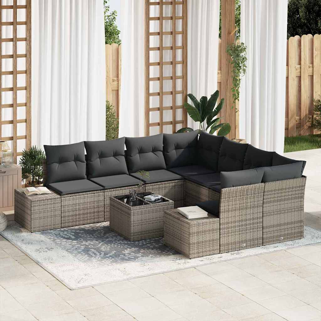 vidaXL Conjunto de sofá de jardín 9 uds. Gris ratán sintético