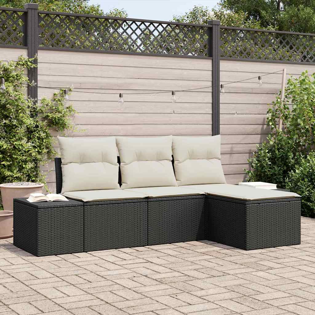 vidaXL Conjunto de sofá de jardín 4 uds. Negro ratán sintético