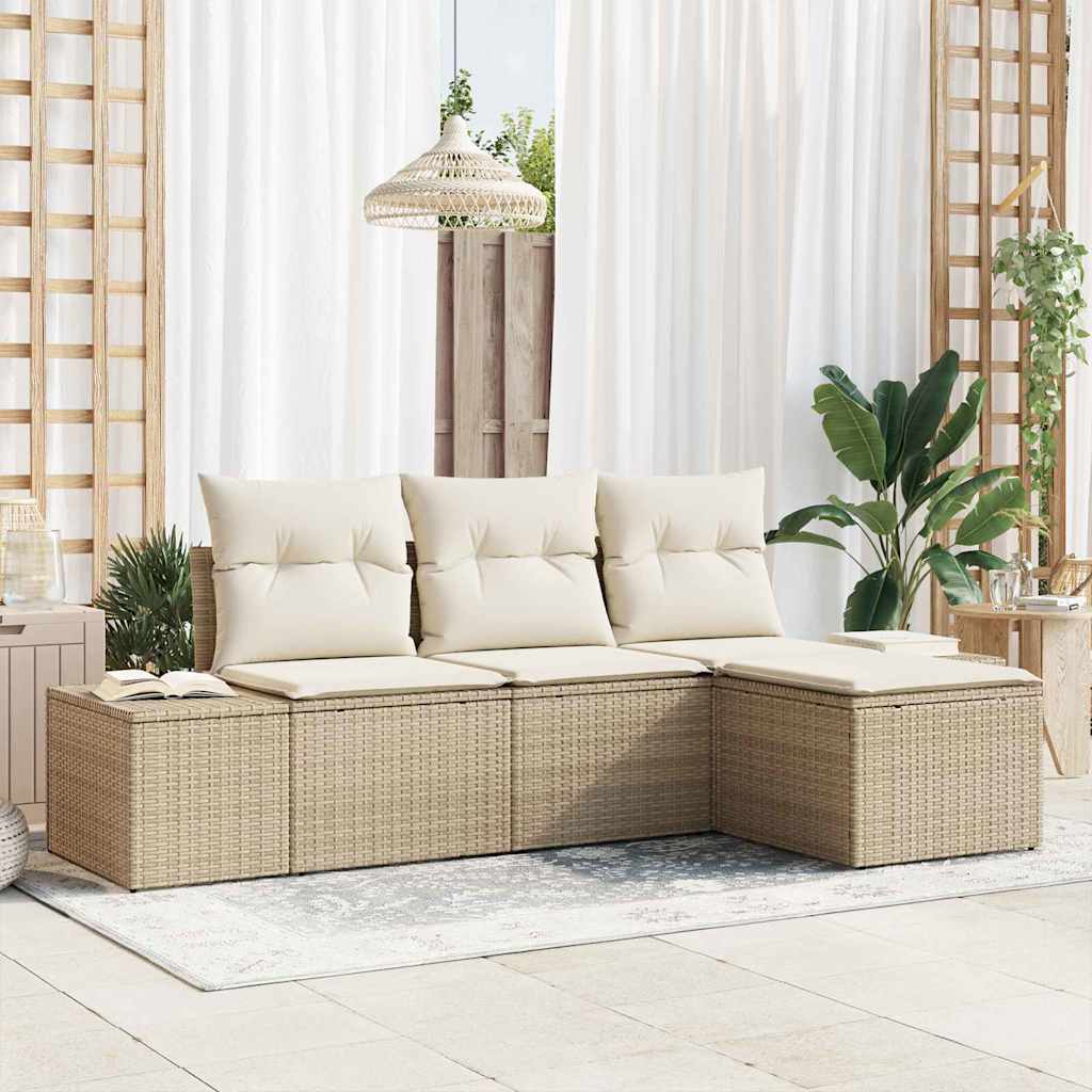 vidaXL Conjunto de sofá de jardín 4 uds. Beige ratán sintético
