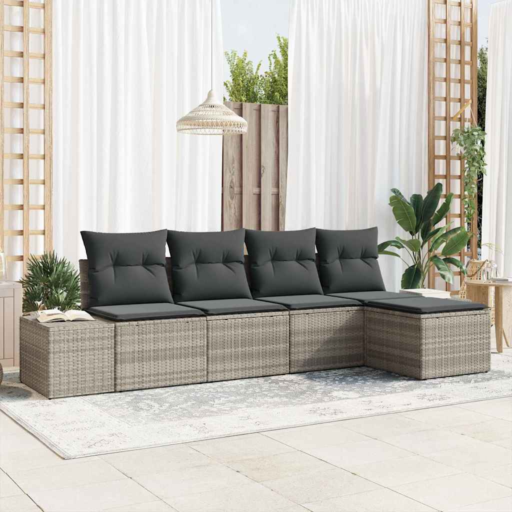 vidaXL Conjunto de sofá de jardín 5 uds. Gris Claro ratán sintético