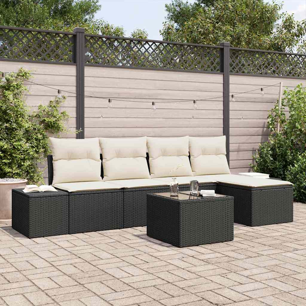 vidaXL Conjunto de sofá de jardín 6 uds. Negro ratán sintético