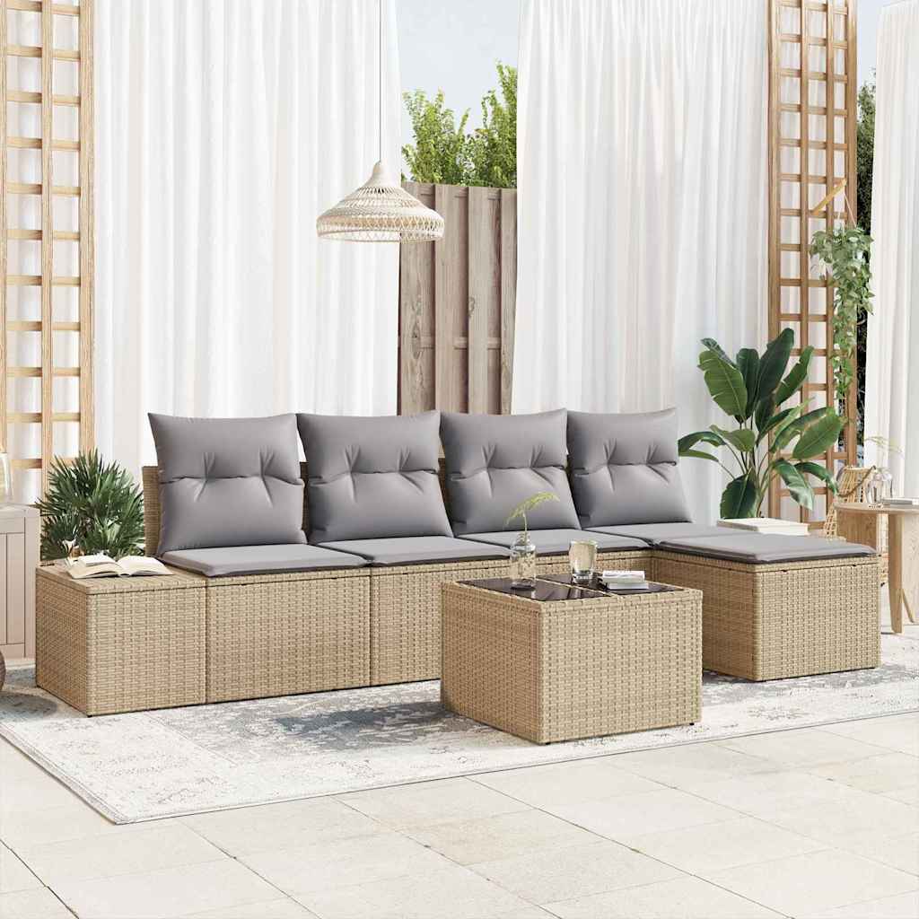 vidaXL Conjunto de sofá de jardín 6 uds. Beige ratán sintético