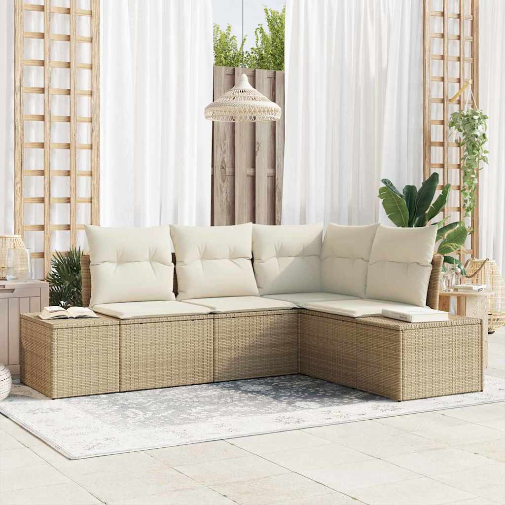 vidaXL Conjunto de sofá de jardín 4 uds. Beige ratán sintético