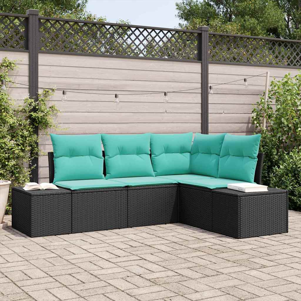 vidaXL Conjunto de sofá de jardín 4 uds. Negro ratán sintético