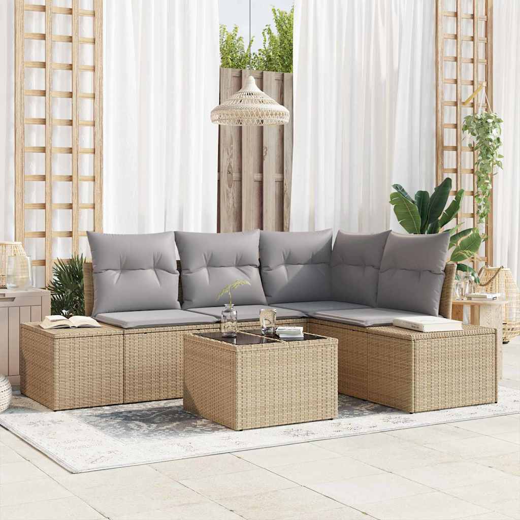 vidaXL Conjunto de sofá de jardín 5 uds. Beige ratán sintético