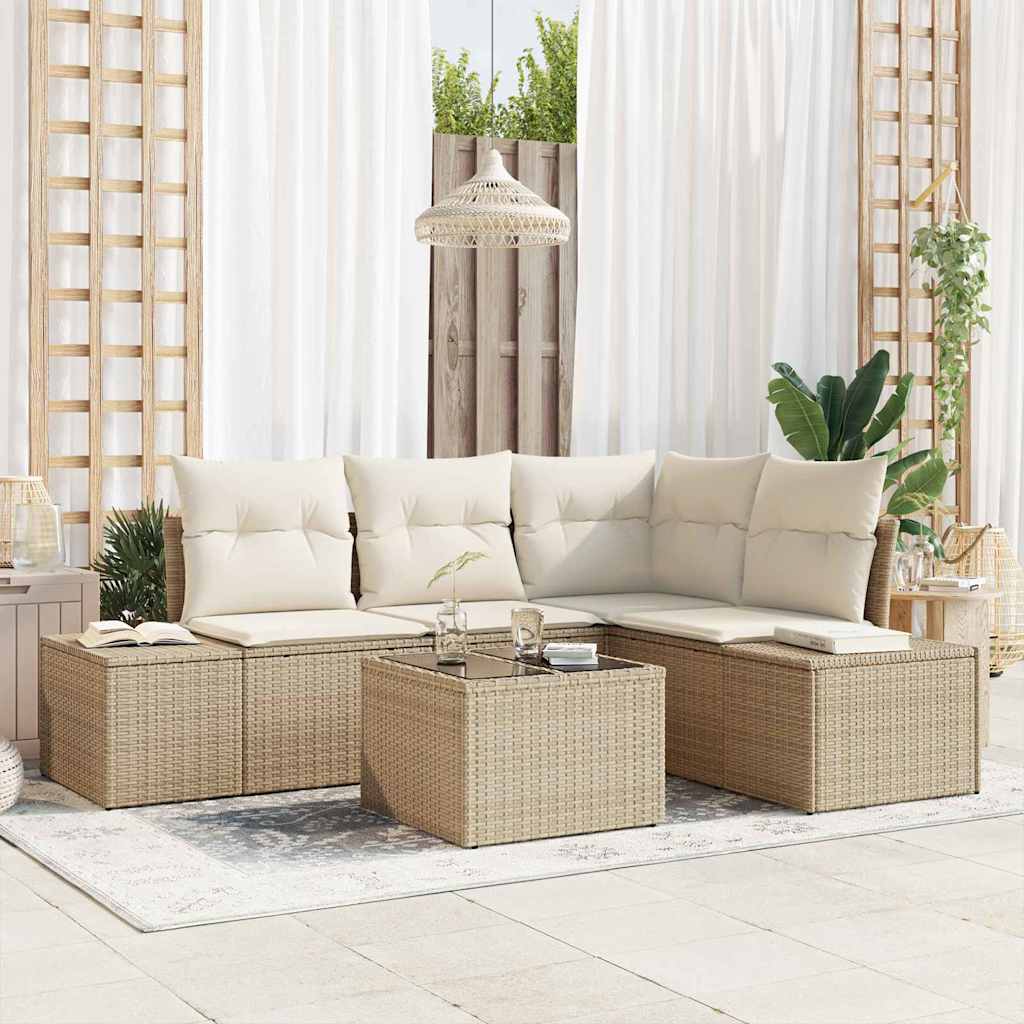 vidaXL Conjunto de sofá de jardín 5 uds. Beige ratán sintético