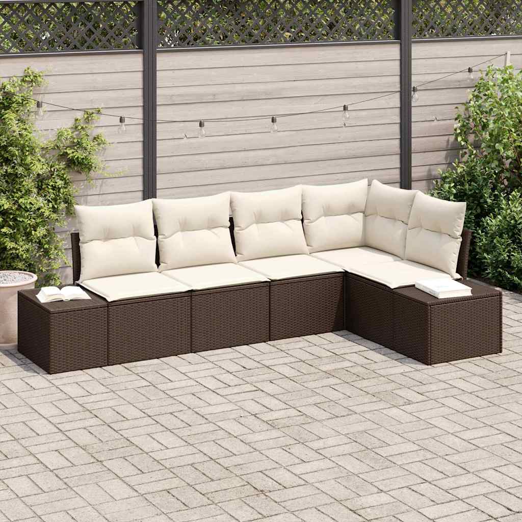 vidaXL Conjunto de sofá de jardín 5 uds. Marrón ratán sintético