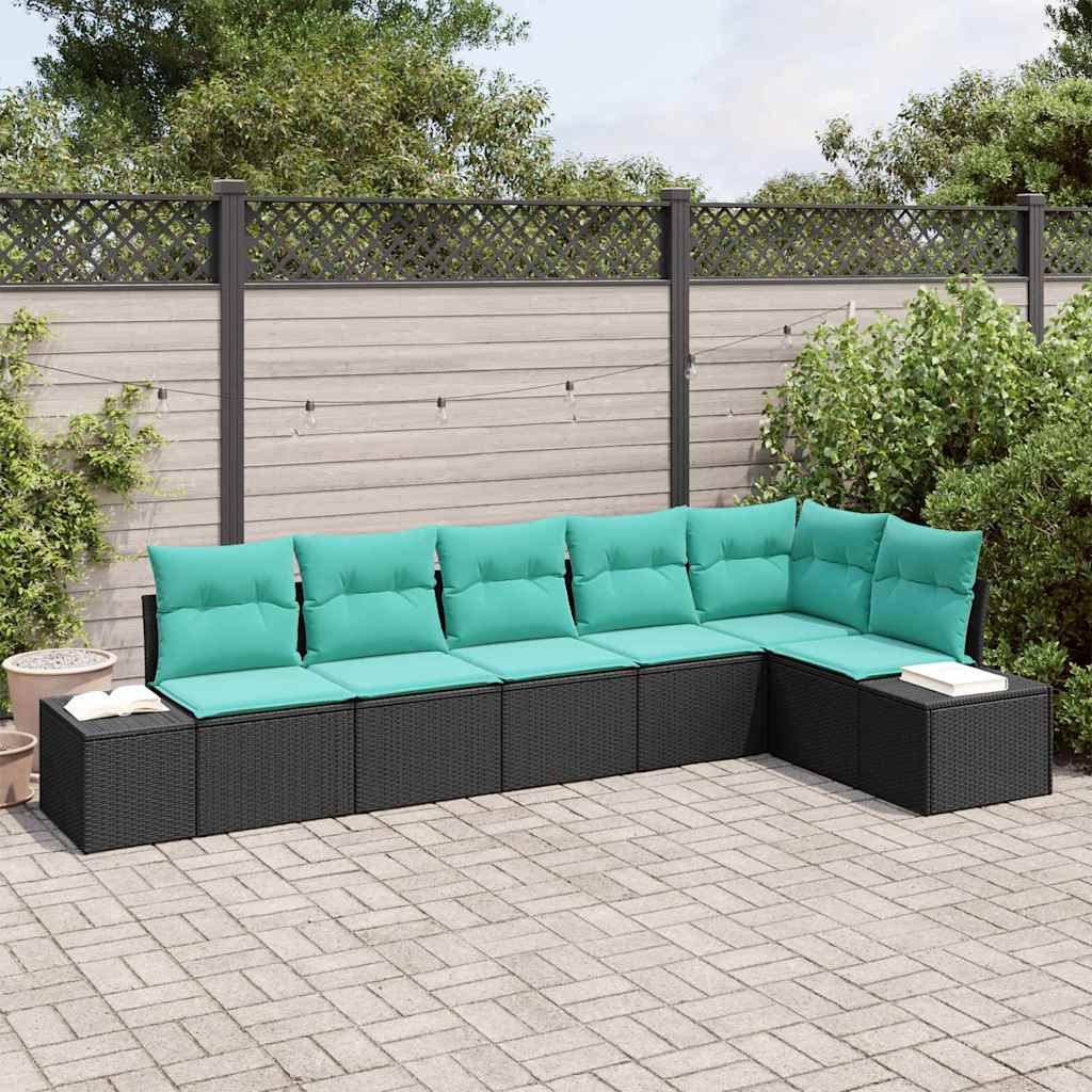 vidaXL Conjunto de sofá de jardín 6 uds. Negro ratán sintético