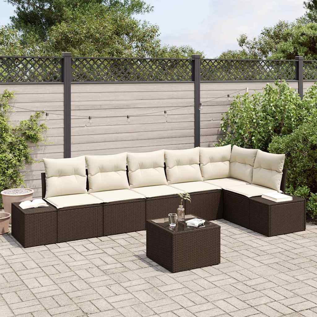 vidaXL Conjunto de sofá de jardín 7 uds. Marrón y crema