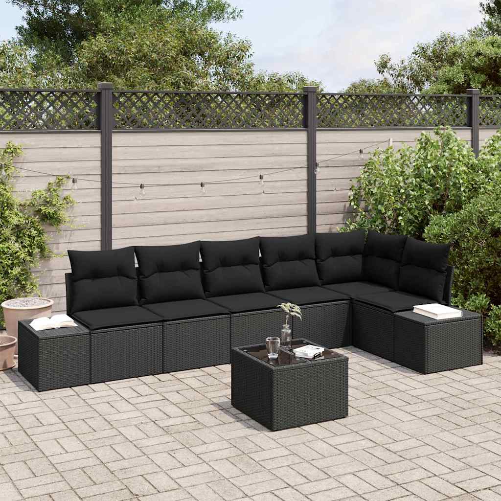vidaXL Conjunto de sofá de jardín 7 uds. Negro ratán sintético