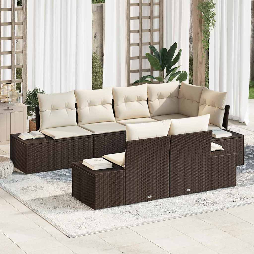 vidaXL Conjunto de sofá de jardín 7 uds. Marrón y crema