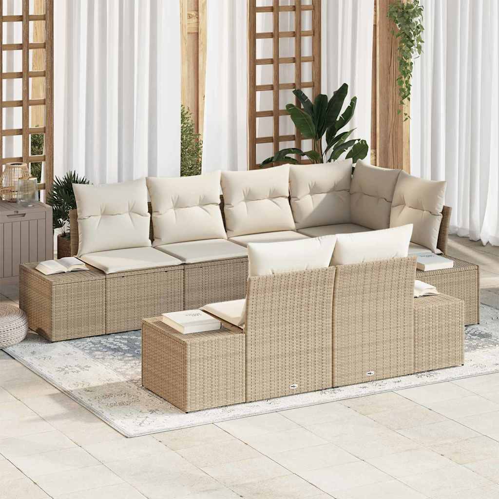vidaXL Conjunto de sofá de jardín 7 uds. Beige y Crema ratán sintético