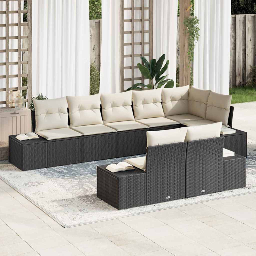 vidaXL Conjunto de sofá de jardín 8 uds. Negro y crema ratán sintético