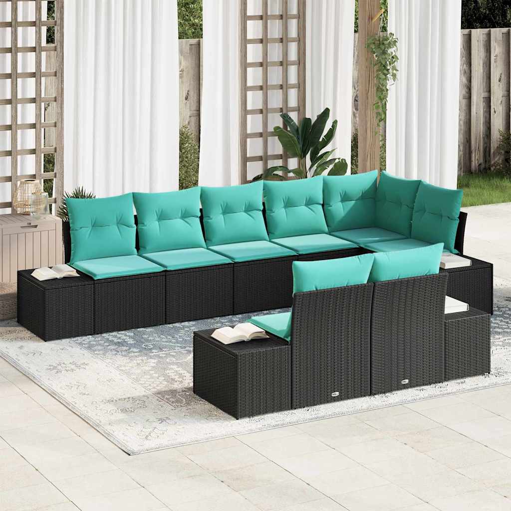 vidaXL Conjunto de sofá de jardín 8 uds. Negro ratán sintético