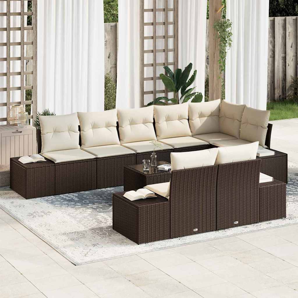 vidaXL Conjunto de sofá de jardín 9 uds. Marrón y crema