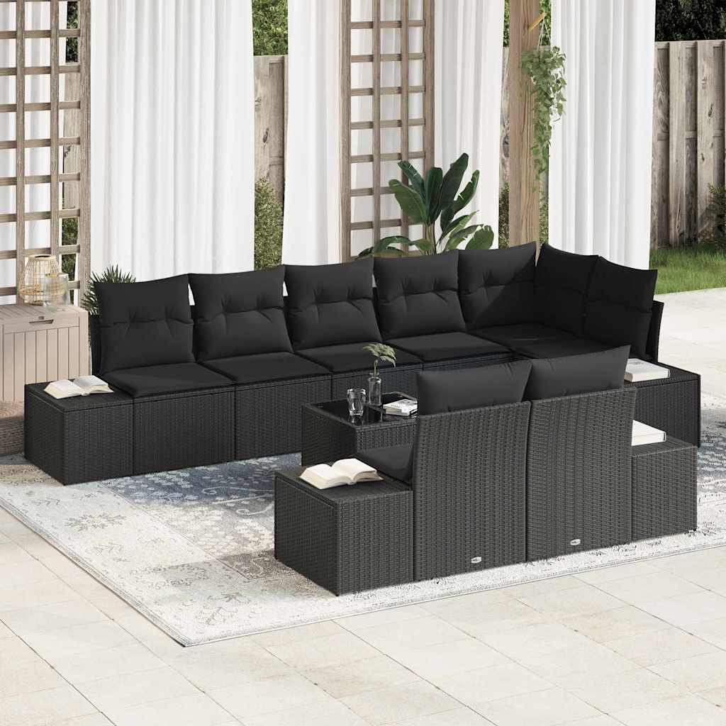 vidaXL Conjunto de sofá de jardín 9 uds. Negro ratán sintético
