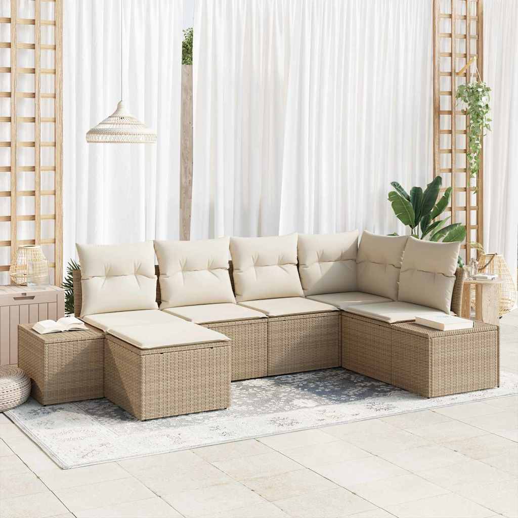 vidaXL Conjunto de sofá de jardín 6 uds. Beige y Crema ratán sintético