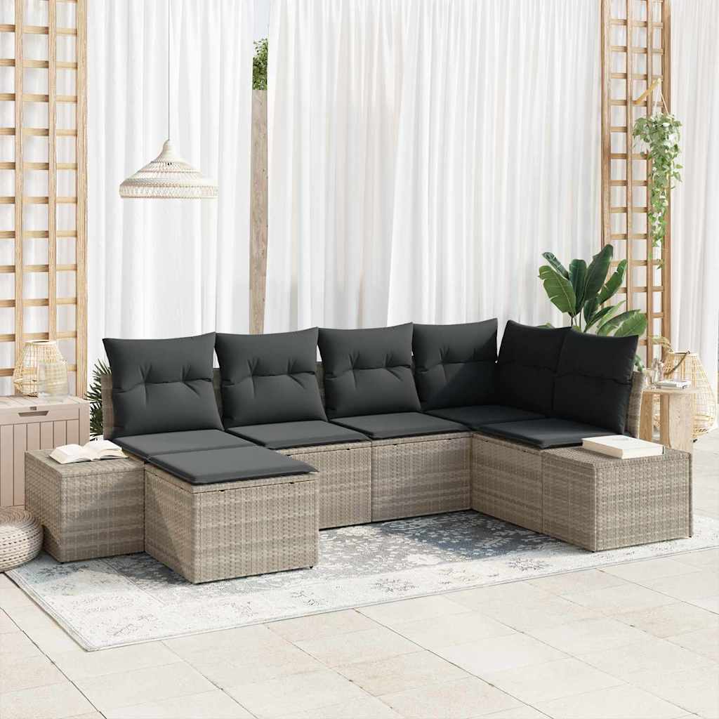 vidaXL Conjunto de sofá de jardín 6 uds. Gris Claro ratán sintético
