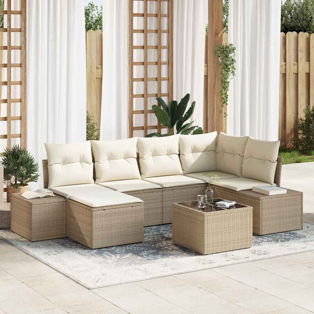 vidaXL Conjunto de sofá de jardín 7 uds. Beige y Crema ratán sintético