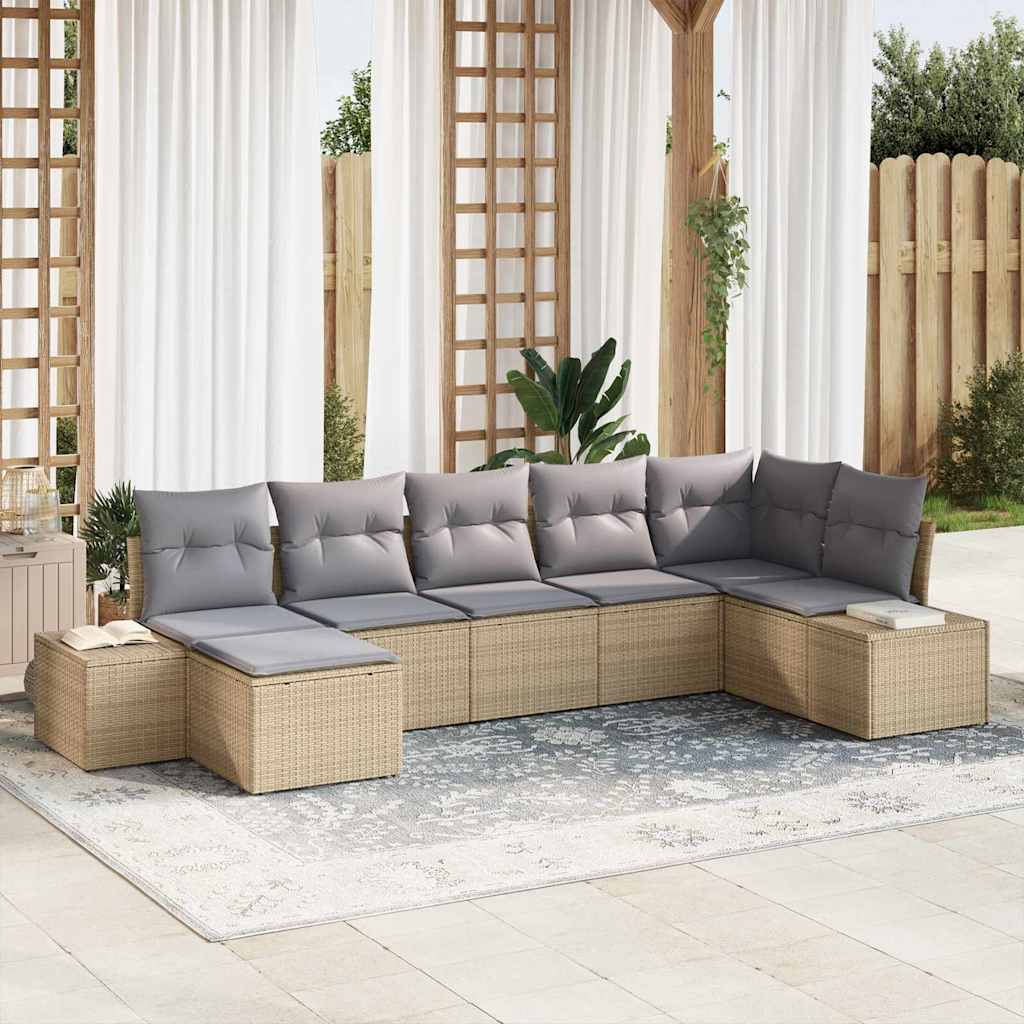 vidaXL Conjunto de sofá de jardín 7 uds. Beige ratán sintético