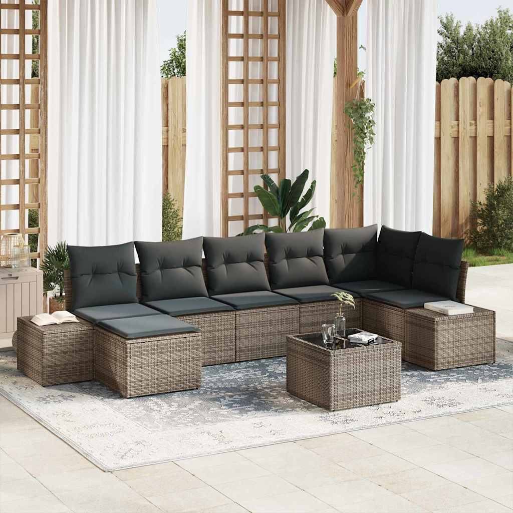vidaXL Conjunto de sofá de jardín 8 uds. Gris ratán sintético