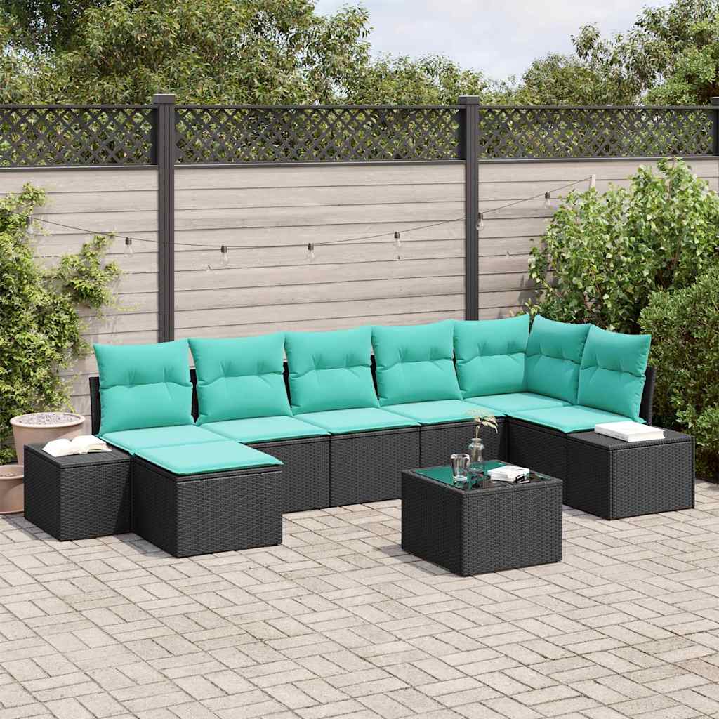 vidaXL Conjunto de sofá de jardín 8 uds. Negro ratán sintético