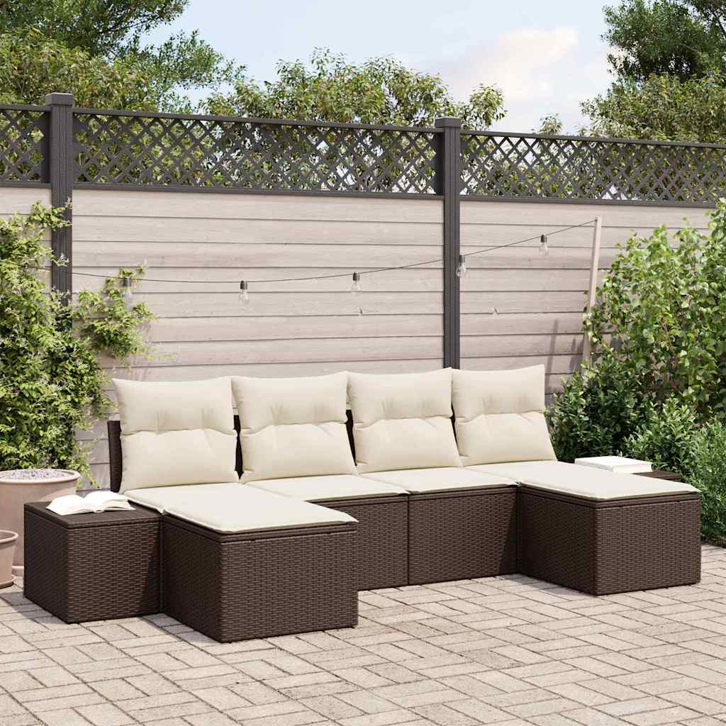 vidaXL Conjunto de sofá de jardín 6 uds. Marrón ratán sintético
