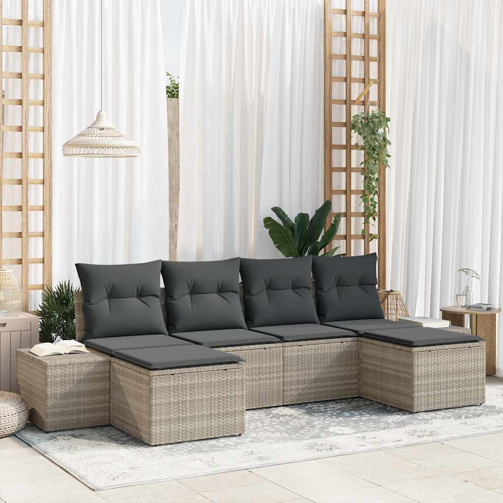 vidaXL Conjunto de sofá de jardín 6 uds. Gris Claro ratán sintético