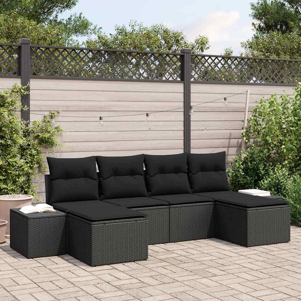 vidaXL Conjunto de sofá de jardín 6 uds. Negro ratán sintético