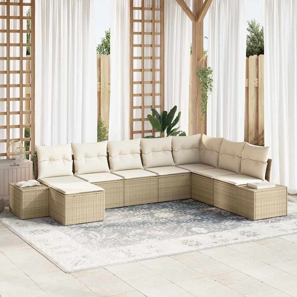 vidaXL Conjunto de sofá de jardín 8 uds. Beige ratán sintético