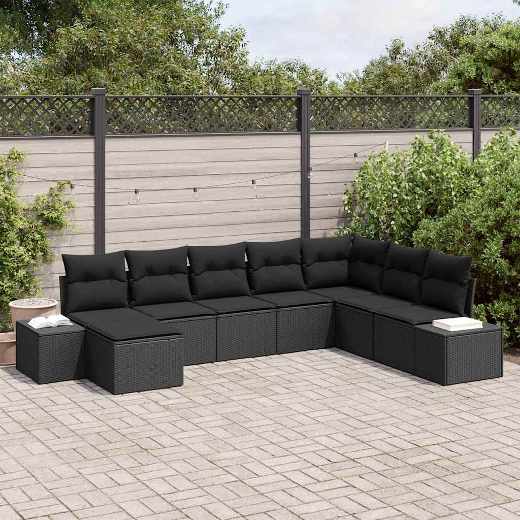 vidaXL Conjunto de sofá de jardín 8 uds. Negro ratán sintético