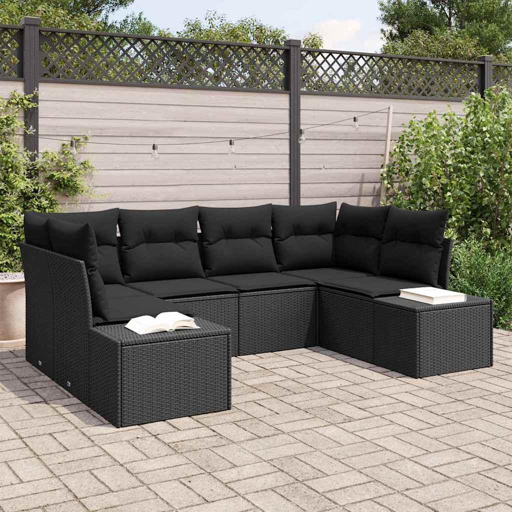vidaXL Conjunto de sofá de jardín 6 uds. Negro ratán sintético