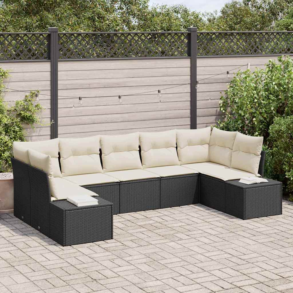vidaXL Conjunto de sofá de jardín 7 uds. Negro ratán sintético