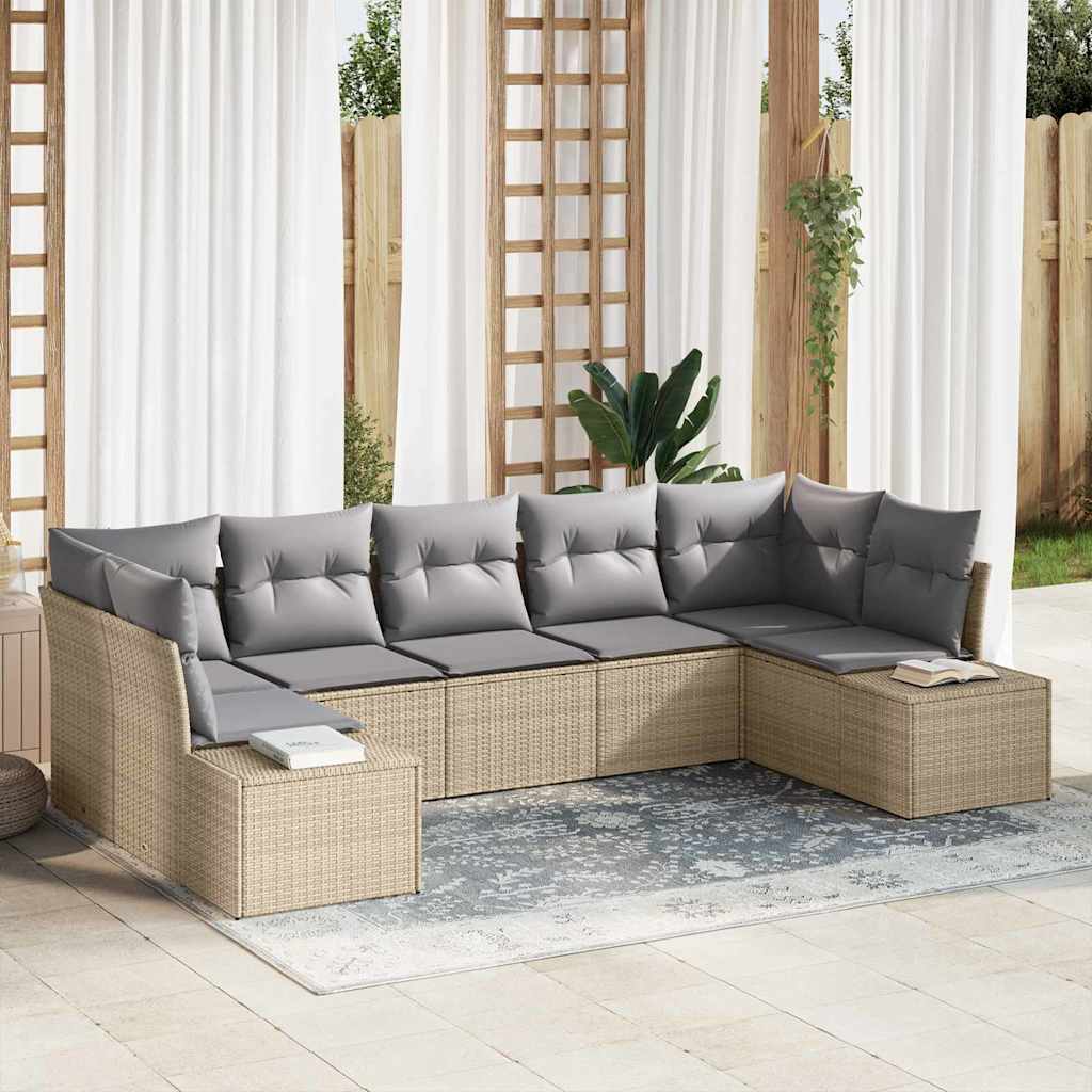 vidaXL Conjunto de sofá de jardín 7 uds. Beige ratán sintético