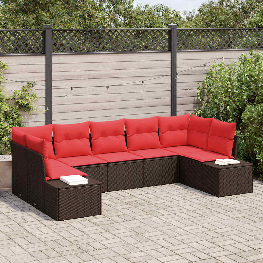 vidaXL Conjunto de sofá de jardín 7 uds. Marrón ratán sintético