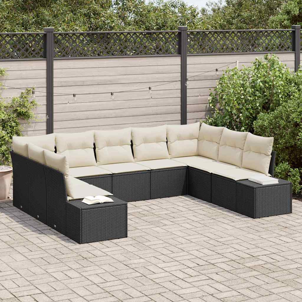vidaXL Conjunto de sofá de jardín 9 uds. Negro ratán sintético