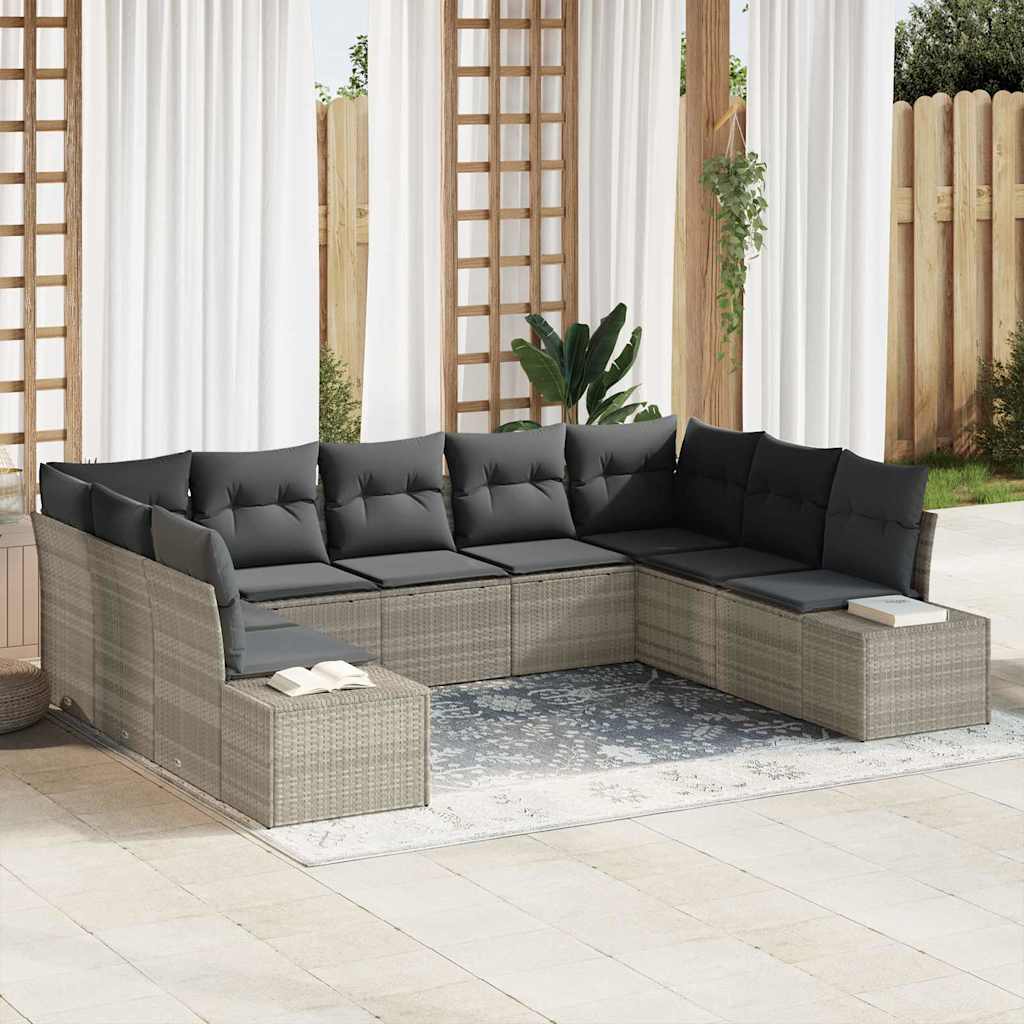 vidaXL Conjunto de sofá de jardín 9 uds. Gris Claro ratán sintético