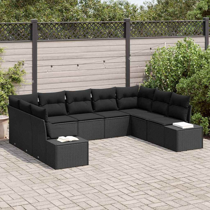vidaXL Conjunto de sofá de jardín 9 uds. Negro ratán sintético