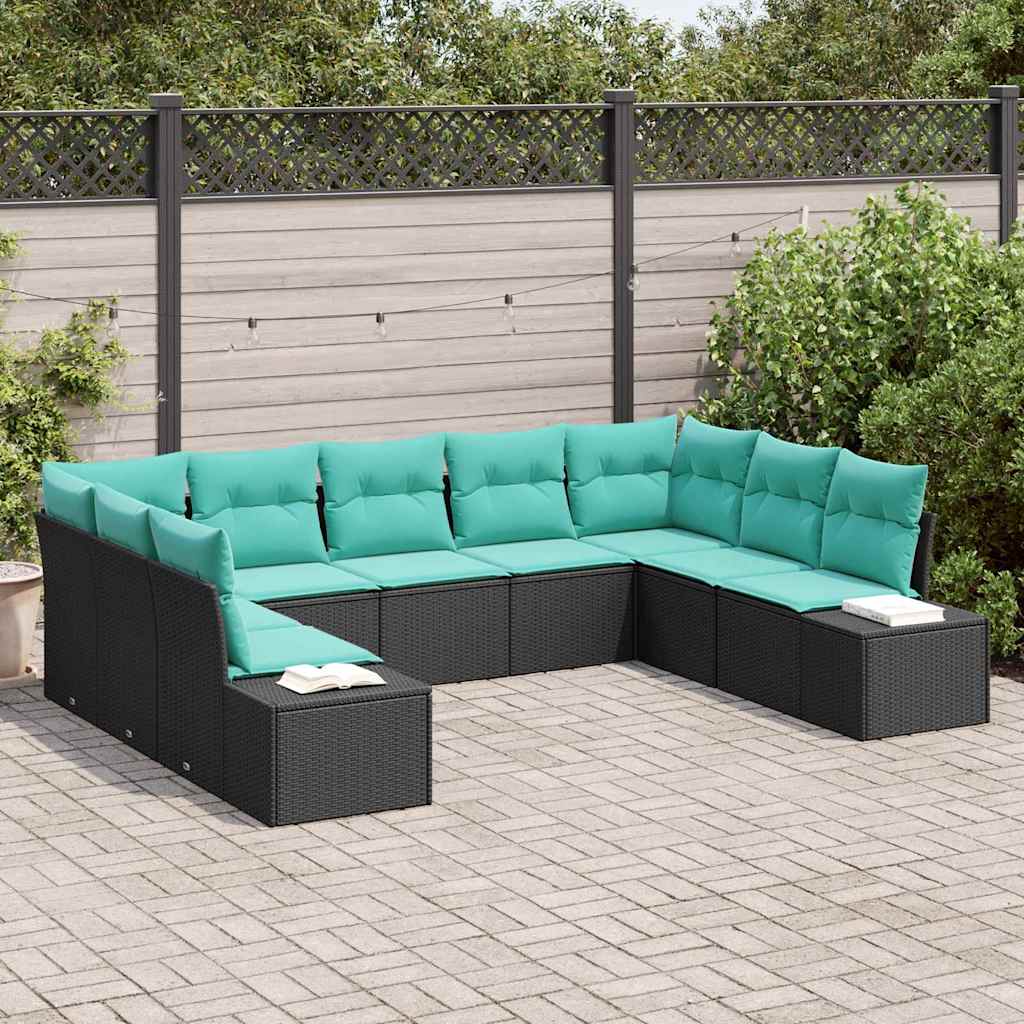 vidaXL Conjunto de sofá de jardín 9 uds. Negro ratán sintético