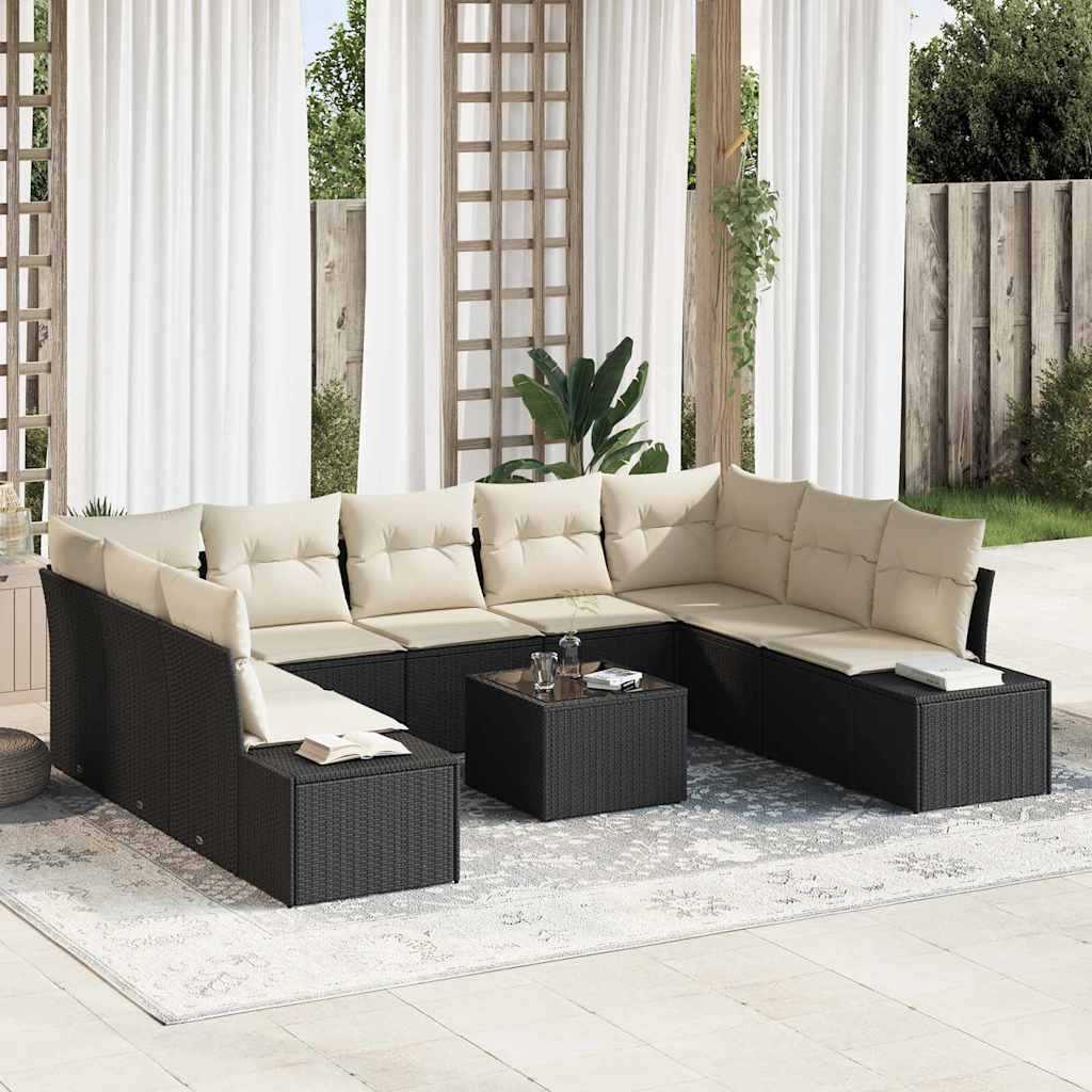 vidaXL Conjunto de sofá de jardín 10 uds. Negro ratán sintético