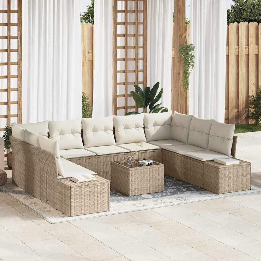 vidaXL Conjunto de sofá de jardín 10 uds. Beige ratán sintético