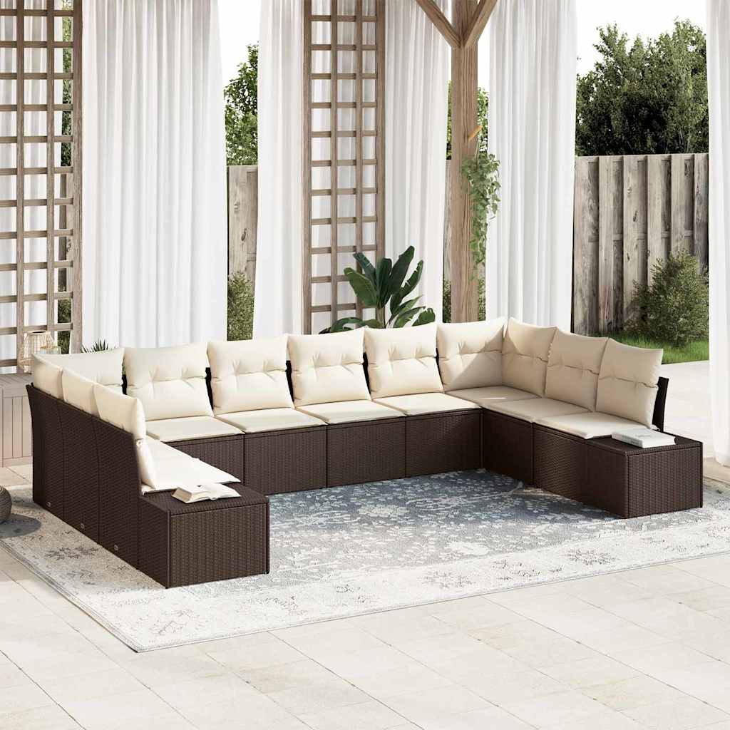 vidaXL Conjunto de sofá de jardín 10 uds. Marrón ratán sintético