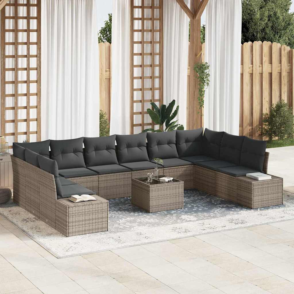 vidaXL Conjunto de sofá de jardín 11 uds. Gris ratán sintético