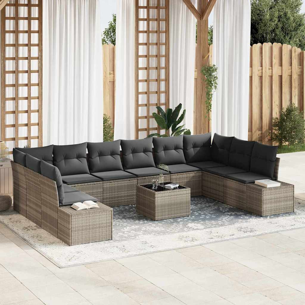 vidaXL Conjunto de sofá de jardín 11 uds. Gris Claro ratán sintético