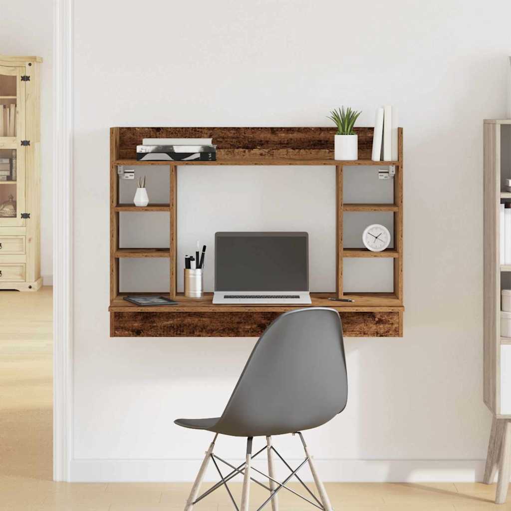 vidaXL Escritorio Montado en la Pared Madera envejecida