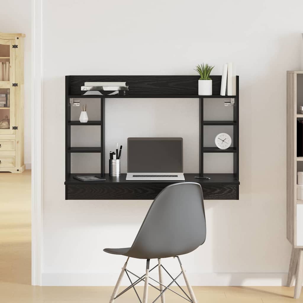 vidaXL Escritorio Montado en la Pared Roble negro 105 x 48 x 75 cm